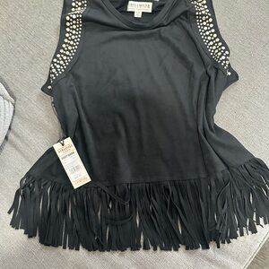 Idyllwind Black Fringe Tank Top with Studded Details NWT